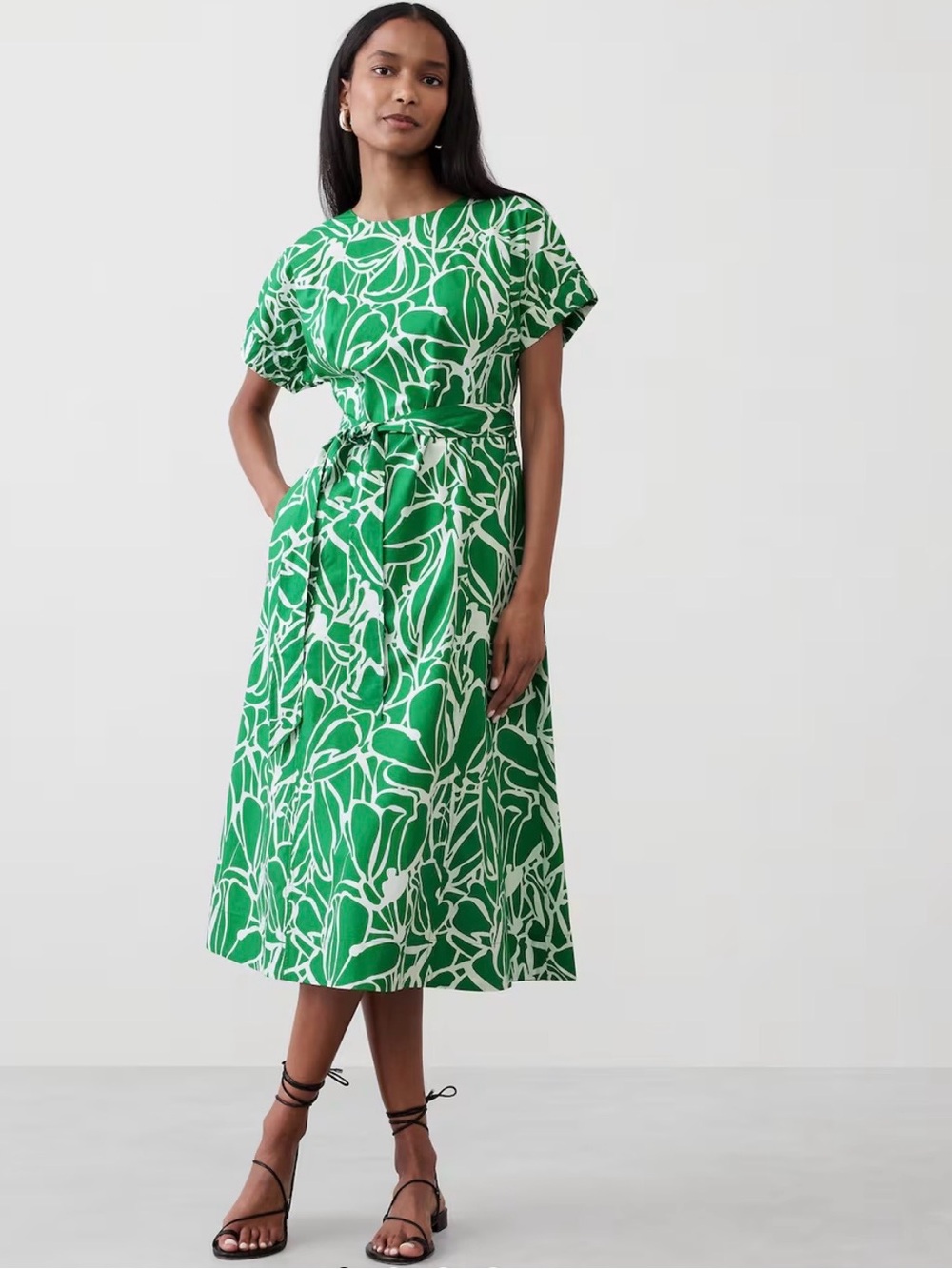 Banana Republic POPLIN ELASTIC-CUFF MIDI DRESS Size XSP